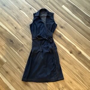 Pendleton Navy Sleeveless Wrap Midi Dress